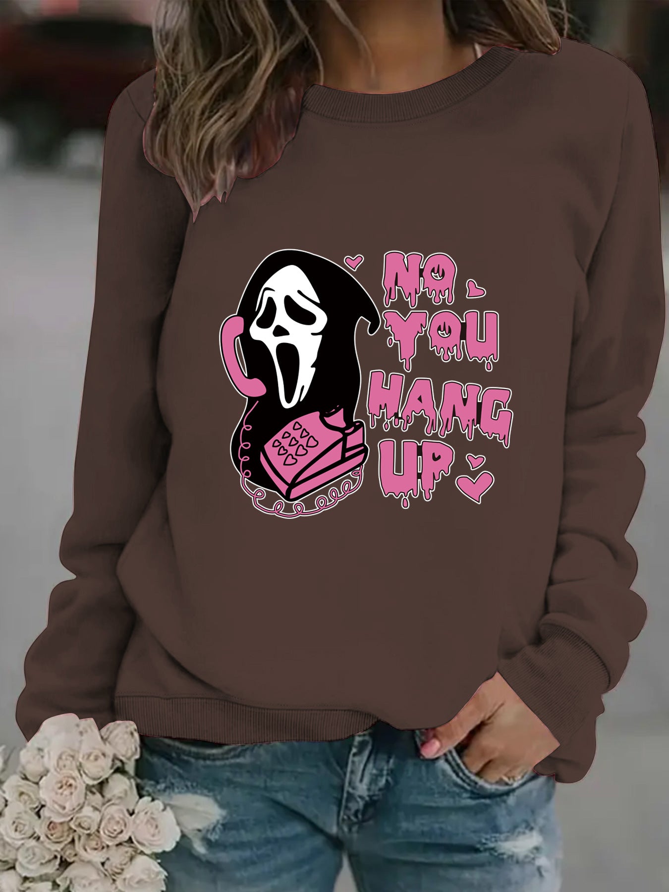 Long sleeved round neck Reaper phone print pullover sweatshirt sweatshirt sweatshirt