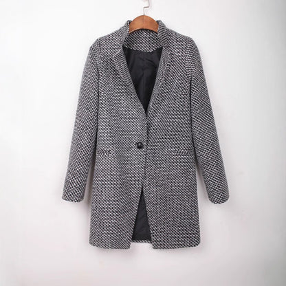Mid to long autumn and winter houndstooth coat
