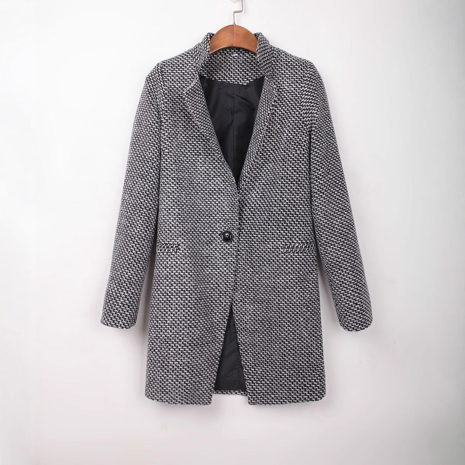 Mid to long autumn and winter houndstooth coat