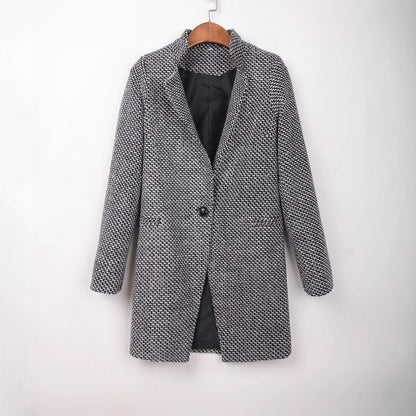 Mid to long autumn and winter houndstooth coat