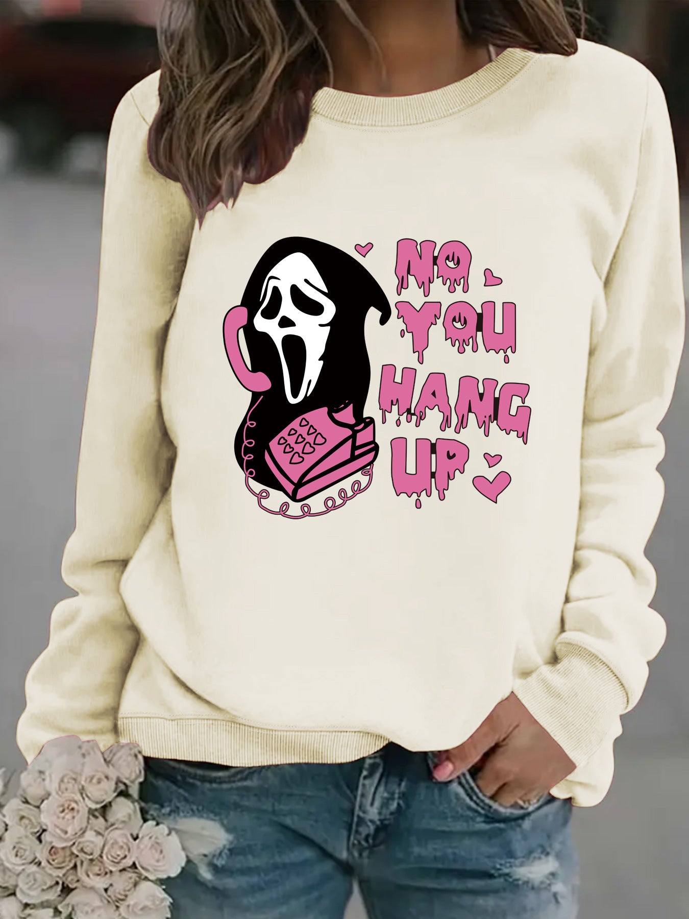 Long sleeved round neck Reaper phone print pullover sweatshirt sweatshirt sweatshirt