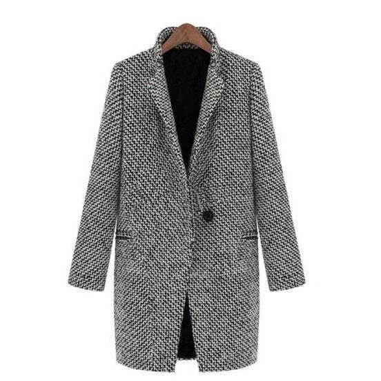 Mid to long autumn and winter houndstooth coat