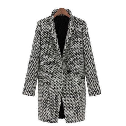 Mid to long autumn and winter houndstooth coat