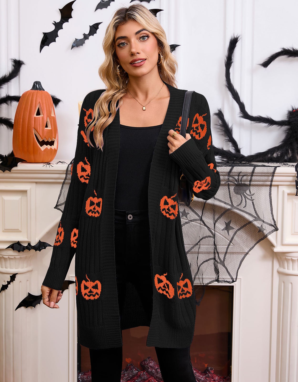 Halloween pumpkin head jacquard knitted cardigan jacket sweater