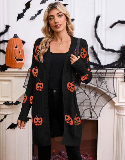 Halloween pumpkin head jacquard knitted cardigan jacket sweater