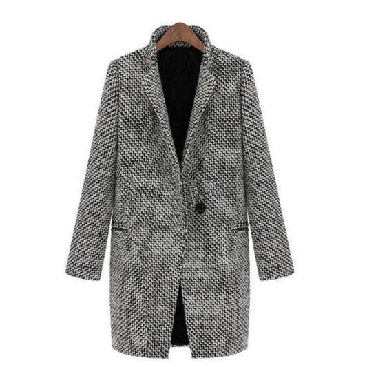 Mid to long autumn and winter houndstooth coat