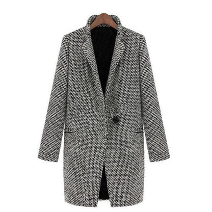 Mid to long autumn and winter houndstooth coat